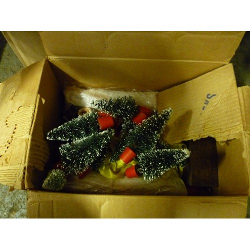 60A - 4 BOXES OF MIXED CHRISTMAS DECORATIONS AND 5 LIGHT WOODEN CANDLE ARCH