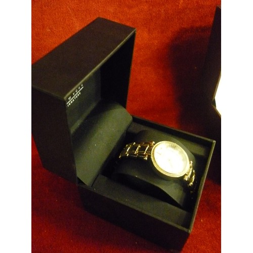 21 - JONES NEW YORK LADIES WATCH, SEKONDA GOLD METAL LADIES WATCH AND 2 QUARTZ LADIES WATCHES ALL IN BOXE... 