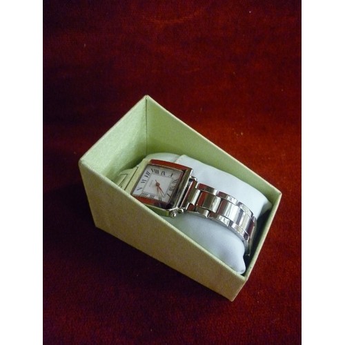 21 - JONES NEW YORK LADIES WATCH, SEKONDA GOLD METAL LADIES WATCH AND 2 QUARTZ LADIES WATCHES ALL IN BOXE... 