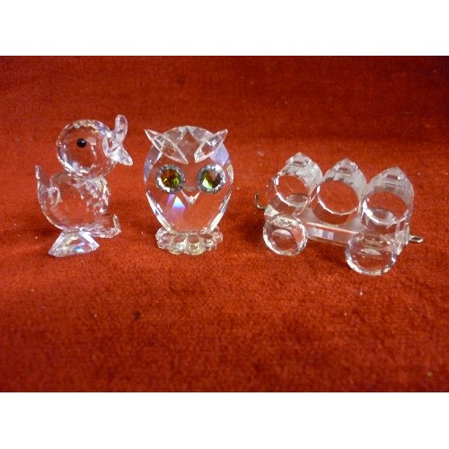 23 - 3 SWAROVSKI CRYSTALS WITH BOXES - OWL, CART WITH BARRELS AND DUCK