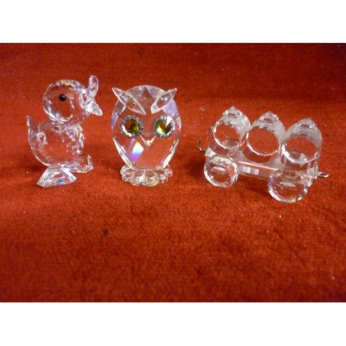 23 - 3 SWAROVSKI CRYSTALS WITH BOXES - OWL, CART WITH BARRELS AND DUCK