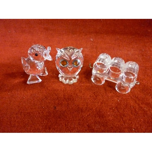 23 - 3 SWAROVSKI CRYSTALS WITH BOXES - OWL, CART WITH BARRELS AND DUCK