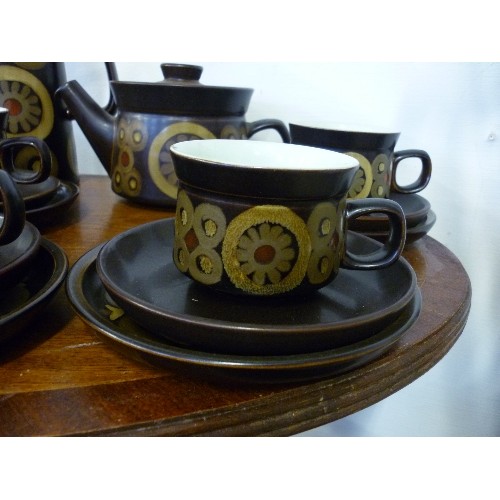 91A - DENBY ARABESQUE 1960'S TEA SET WITH 6 PERSON SETTING WITH TEA AND COFFEE POT (NOTE COFFEE POT LID NO... 