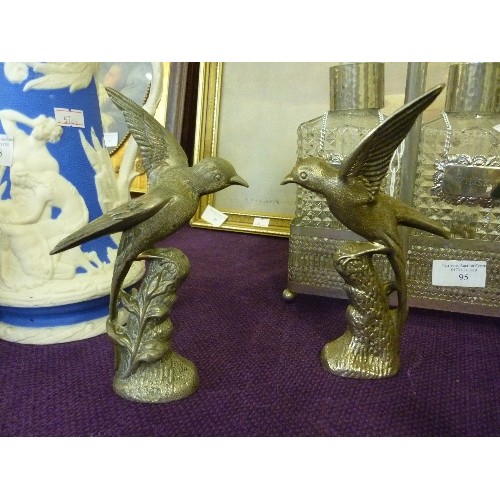 95A - 4 PIECES OF SILVER PLATE - PAIR OF BIRDS ON BRANCHES, THISTLE CANDLESTICK AND RETRIEVER DOG