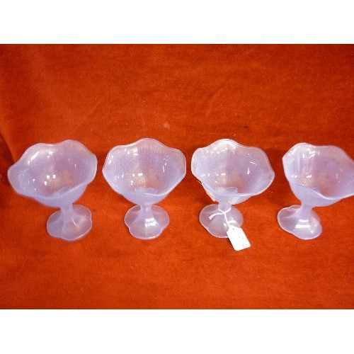 62A - SET OF 4 ARCOPAL FROSTED BLUE GLASS SUNDAE DISHES