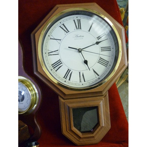 236A - 2 WOODEN WALL CLOCKS AND 2 WOODEN BAROMETERS