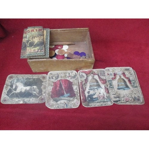 49 - RARE VICTORIAN GAME OF SCHIMMELL OR THE BELL & HAMMER COMPLETE WITH 5 PRINTED CARDS, A HAMMER MALLET... 