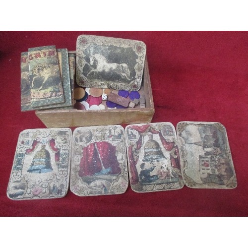 49 - RARE VICTORIAN GAME OF SCHIMMELL OR THE BELL & HAMMER COMPLETE WITH 5 PRINTED CARDS, A HAMMER MALLET... 