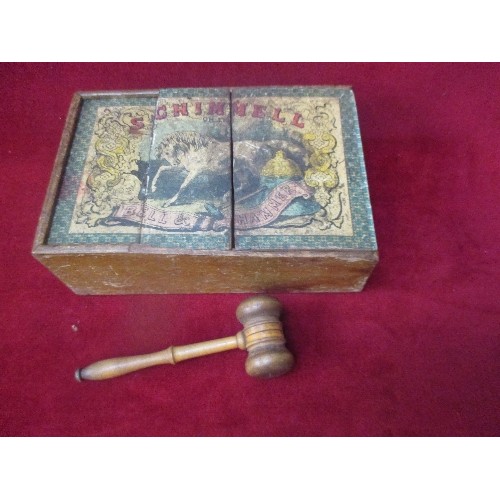 49 - RARE VICTORIAN GAME OF SCHIMMELL OR THE BELL & HAMMER COMPLETE WITH 5 PRINTED CARDS, A HAMMER MALLET... 