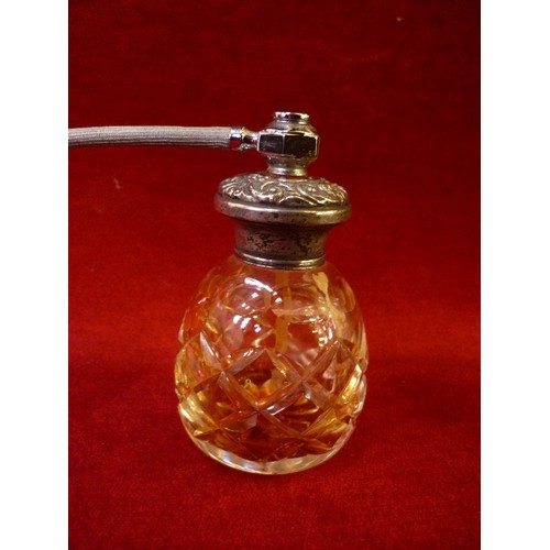 27 - A MID 20TH CENTURY CUT GLASS PERFUME ATOMISER WITH STERLING SILVER TOP - ETCHED BRIERLEY MARK TO BAS... 