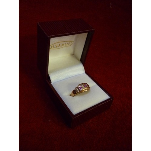 61 - VICTORIAN 15CT GOLD RING SET WITH RUBIES AND WHITE STONES - CHESTER HALLMARK 1899, MAKER T & S. 2 GR... 