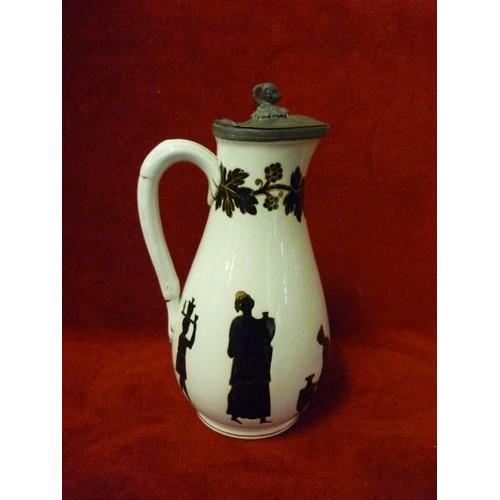 10 - A DOULTON LAMBETH JUG WITH SILVER RIM AND LID - LONDON 1876 - RESTORED (16CM) TOGETHER WITH A MID VI... 