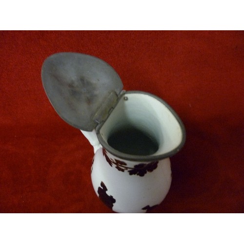 10 - A DOULTON LAMBETH JUG WITH SILVER RIM AND LID - LONDON 1876 - RESTORED (16CM) TOGETHER WITH A MID VI... 