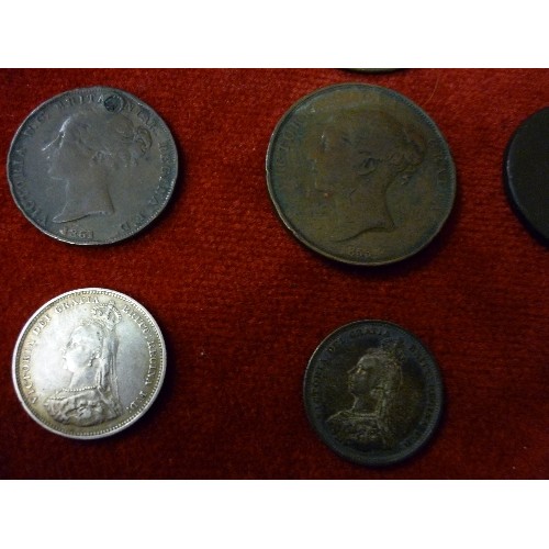 120 - COLLECTION OF VICTORIA AND EARLIER BRITISH COINS TO INCLUDE SILVER COINS (1900 HALF CROWN FINE, 2 X ... 