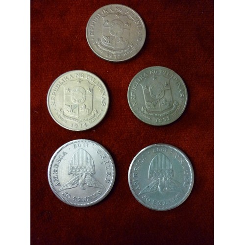 111 - 5 PHILLIPINES COINS INC:- 2  X SILVER ONE PESO 1907 & 1908 USA ADMINISTRATION PHILIPPINES  SAN FRANC... 