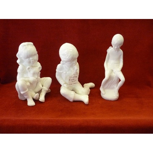 226 - TWO MICHAEL SUTTY WHITE BONE CHINA FIGURES OF A BOY AND A GIRL - 19CM, TOGETHER WITH  A SPODE FIGURE... 