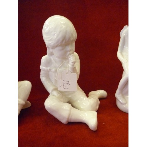 226 - TWO MICHAEL SUTTY WHITE BONE CHINA FIGURES OF A BOY AND A GIRL - 19CM, TOGETHER WITH  A SPODE FIGURE... 