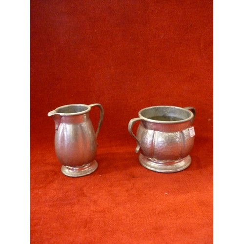 88 - AN EARLY 20TH CENTURY TUDRIC PEWTER (PROBABLY MADE FOR LIBERTY OF LONDON) MILK JUG AND SUGAR BOWL - ... 