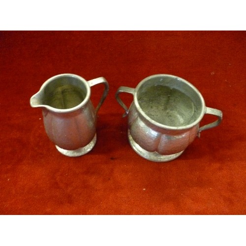 88 - AN EARLY 20TH CENTURY TUDRIC PEWTER (PROBABLY MADE FOR LIBERTY OF LONDON) MILK JUG AND SUGAR BOWL - ... 