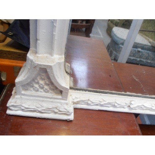 419 - VERY LARGE VICTORIAN OVERMANTEL MIRROR WITH CARVED LEAF DESIGN TO BOTTOM FRAME AND BARLEY TEIST MOUL... 