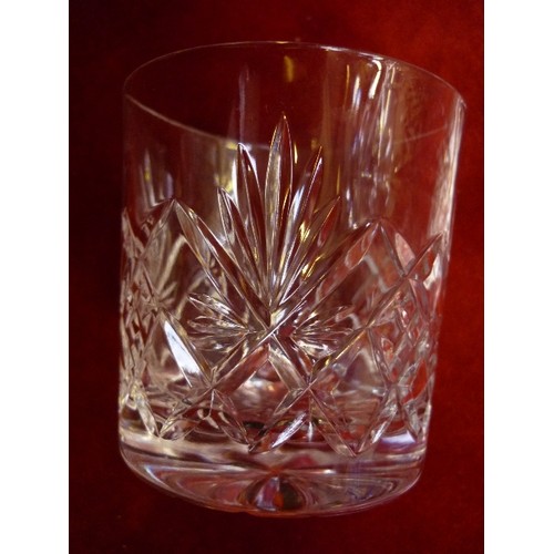 222 - SET OF SIX THOMAS WEBB CRYSTAL WHISKY GLASSES AND A MATCHING DECANTER - ALL ENGRAVED 