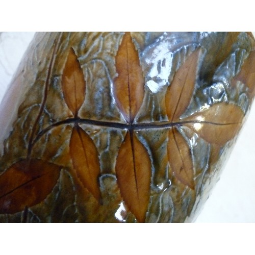 225 - AN EDWARDIAN ROYAL DOULTON VASE DECORATED WITH AUTUMN LEAVES PATTERN - 32CM - RESTORATION TO BASE