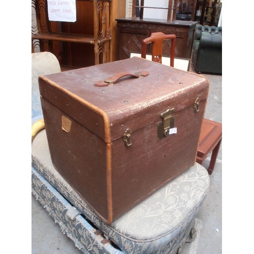 195 - A CIRCA 1920'S CANVAS AND LEATHER SQUARE TRUNK BY THE ARMY & NAVY CO-OPERATIVE SOCIETY LIMITED - BRA... 