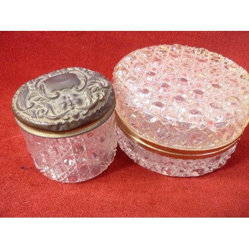 87C - ANTIQUE DRESSING TABLE JARS - HOBNAIL CUT, INCLUDING ONE WITH A SILVER LID - LONDON 1890