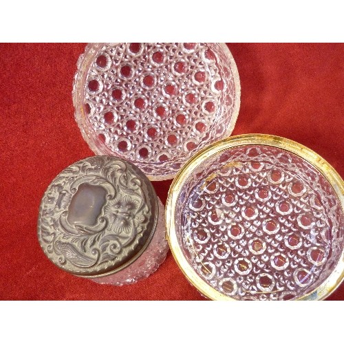 87C - ANTIQUE DRESSING TABLE JARS - HOBNAIL CUT, INCLUDING ONE WITH A SILVER LID - LONDON 1890