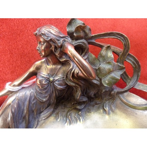 54 - AN ART NOUVEAU STYLE VERONESE BRONZE RESIN TRAY WITH RECLINING LADY