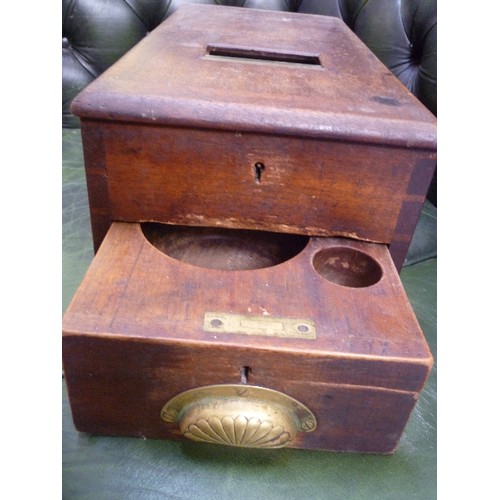 48 - A GOOD EDWARDIAN GLEDHILL & SONS OF HALIFAX MAHOGANY SHOP TILL WITH DRAWER AND BELL, ORIGINAL BRASS ... 