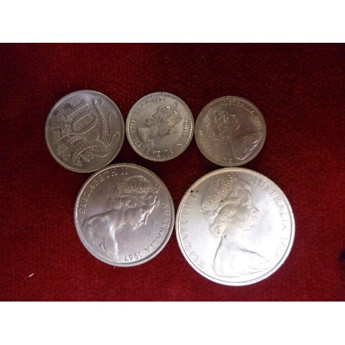 116 - 5 X COMMONWEALTH COINS INC AUSTRALIA 50 CENTS 1966, 20 CENTS 1967, 10 CENTS 1967, 5 CENTS 1968 AND F... 