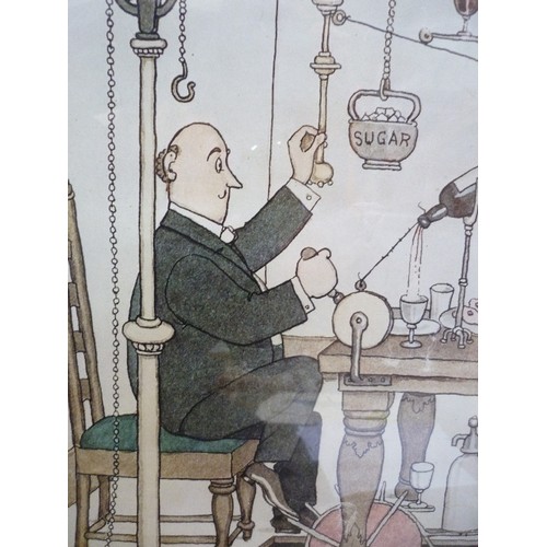 172 - WILLIAM HEATH ROBINSON (1872 -1944). VERY LARGE FRAMED PRINT IN THE TYPICAL STYLE OF THIS ARTIST. FR... 