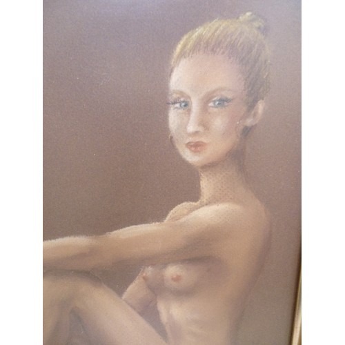 178A - AN ORIGINAL PASTEL DRAWING OF A FEMALE NUDE SIGNED J WICKS 1993 - GILT FRAME 38CM X 44CM