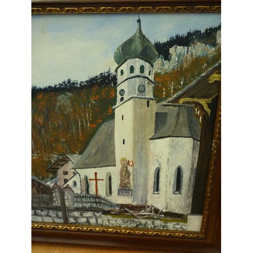 109 - VINTAGE OIL PAINTING 'KLOSTERLE-AUSTRIA 1976'  ON BACK, & SIGNED 'WALTER ZAPPIELAER?' 1964 ON PAINTI... 