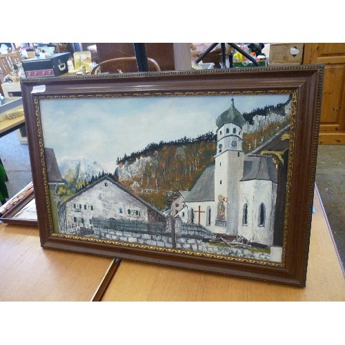 109 - VINTAGE OIL PAINTING 'KLOSTERLE-AUSTRIA 1976'  ON BACK, & SIGNED 'WALTER ZAPPIELAER?' 1964 ON PAINTI... 