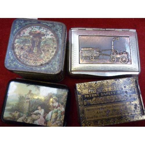 100 - VINTAGE PLATED TOBACCO TIN WITH PANEL OF A TRACTION ENGINE, W.D  & H.0 WILLS TOBACCO TIN WITH STRIKE... 