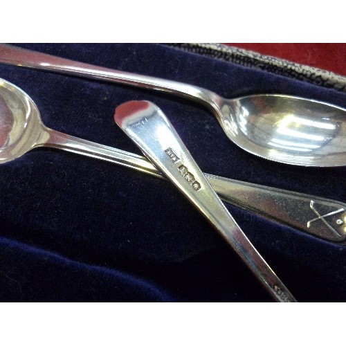 80 - SET OF STERLING SILVER TEASPOONS WITH GOLF CLUB DESIGN, WALKER AND HALL, SHEFFIELD 1932 - ORIGINAL F... 