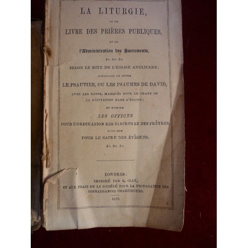 229A - RARE MID 19TH CENTURY LEATHER BOUND FRENCH PRAYER BOOK - ANGLICAN CHURCH -  