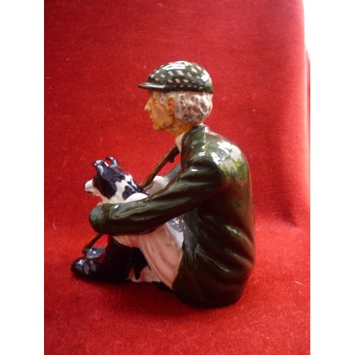 166A - SHEBEG POTTERY ISLE OF MAN SHEPHERD WITH COLLIE DOG, SIGNED SANDRA 1979