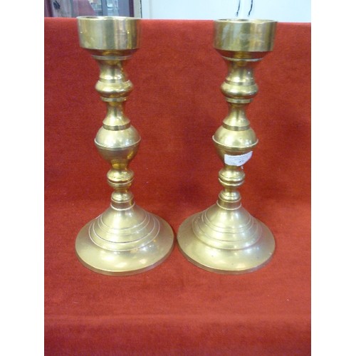 69 - PAIR OF LARGE BRASS CANDLESTICKS. 32CM H.