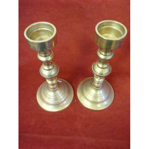 69 - PAIR OF LARGE BRASS CANDLESTICKS. 32CM H.