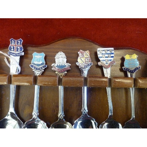 73 - SET OF DECORATIVE CASTLE SPOONS. INC BURGHLEY HOUSE, HAYLING ISLAND & MATLOCK BATH.