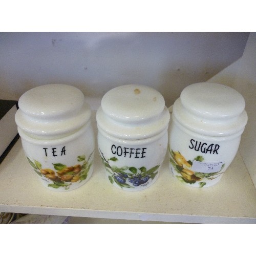 74 - SET OF 3 FLORAL KITCHEN CANNISTERS.