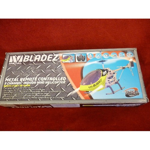 86 - BLADEZ INDOOR MINI HELICOPTER. REMOTE-CONTROLLED. 3 CHANNEL.