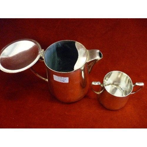 114 - MAPPIN & WEBB SILVER-PLATE MILITARY TEAPOT AND SUGAR BOWL. CONTEMPORARY STYLE. WITH CROWS FOOT MARK