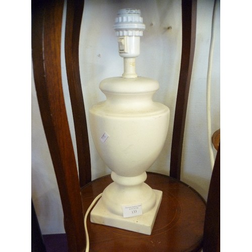 133 - CREAM CERAMIC LAMP BASE, MATT FINISH, URN/VASE SHAPE.