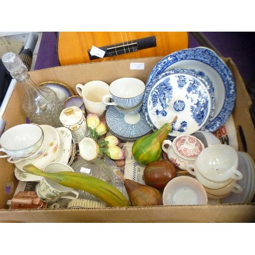 145 - LARGE VINTAGE MIXED CERAMIC LOT, INC LIDDED TUREEN, CROCKERY, CUTLERY, GLASSWARE, CERAMIC ORNAMENTS ... 