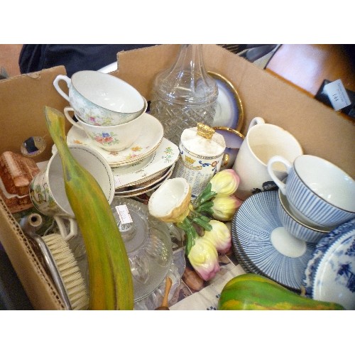 145 - LARGE VINTAGE MIXED CERAMIC LOT, INC LIDDED TUREEN, CROCKERY, CUTLERY, GLASSWARE, CERAMIC ORNAMENTS ... 