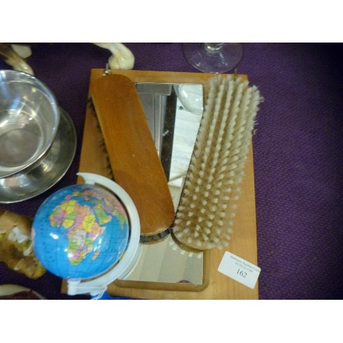 162 - MIXED DECORATIVE LOT, INC SHIRE HORSE & CART, WALL MIRROR/CLOTHES BRUSH SET, SHELL, NICE PEN IN CASE... 